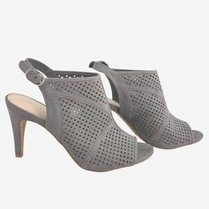 Kelly & Katie Taupe Gray Open-Toe Slingback 3.5" Heels Faux Suede 8.5" Long